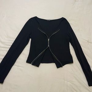 SHEIN long sleeve adjustable zip/ crop shirt - black (XL)